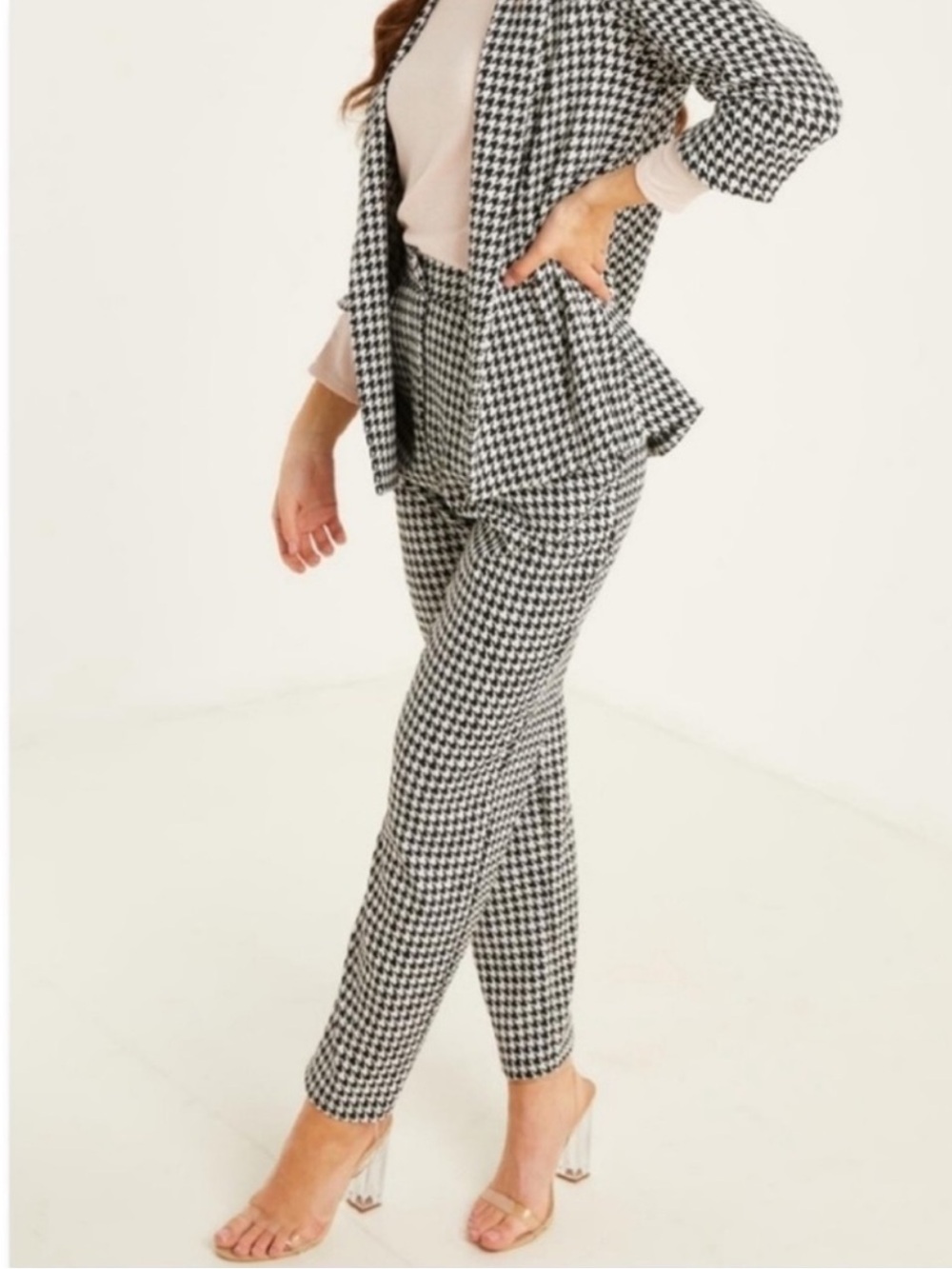 Zara Houndstooth Plaid Trouser High Rise Tapered Leg Ankle Pant Preppy Sz Medium